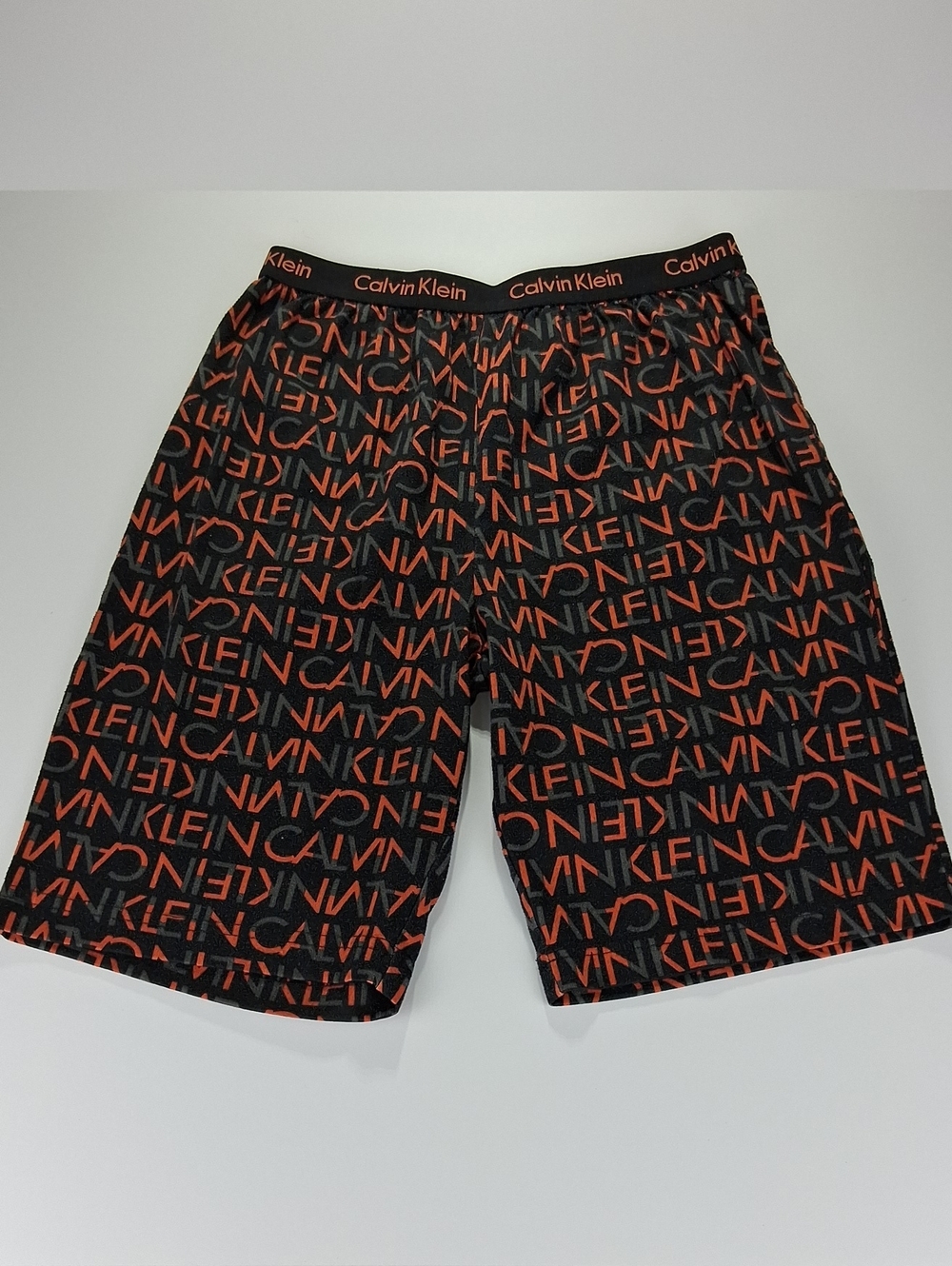 Boys Calvin Klein Pajama Shorts Lounge Shorts Size 10/12 Black Orange Pattern